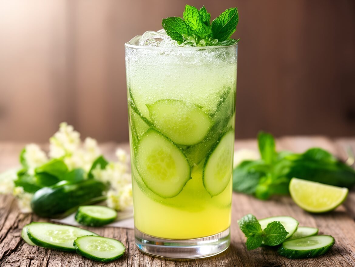 Crisp Cucumber-Lime Fizz with Elderflower Essence