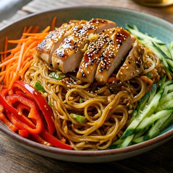 Crispy Asian Sesame Noodle Salad with Grilled Chicken