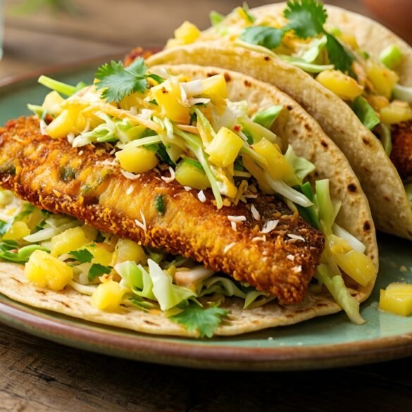 Crispy Coconut-Curry Tilapia Tacos with Pineapple Slaw