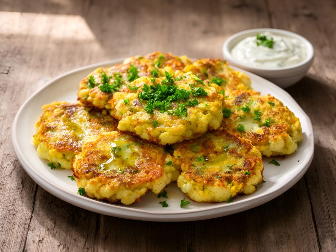 Crispy Garlic-Parmesan Cauliflower Fritters