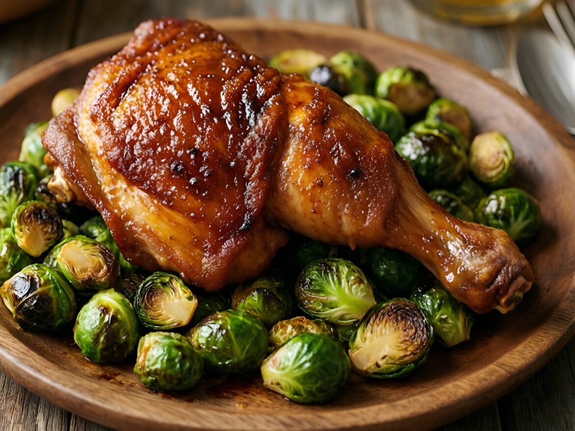 Crispy Maple-Bourbon Chicken Thighs with Roasted Brussels Sprouts
