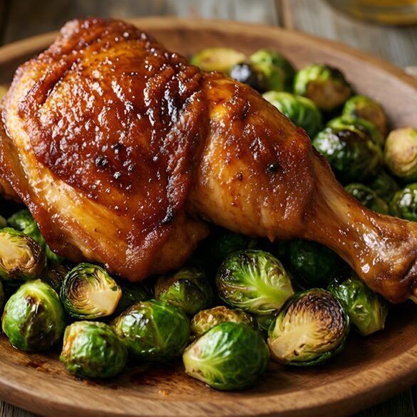 Crispy Maple-Bourbon Chicken Thighs with Roasted Brussels Sprouts