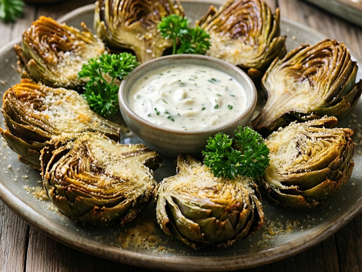 Crispy Parmesan Artichoke Hearts with Zesty Dip