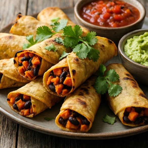 Crispy Zesty Sweet Potato and Black Bean Taquitos