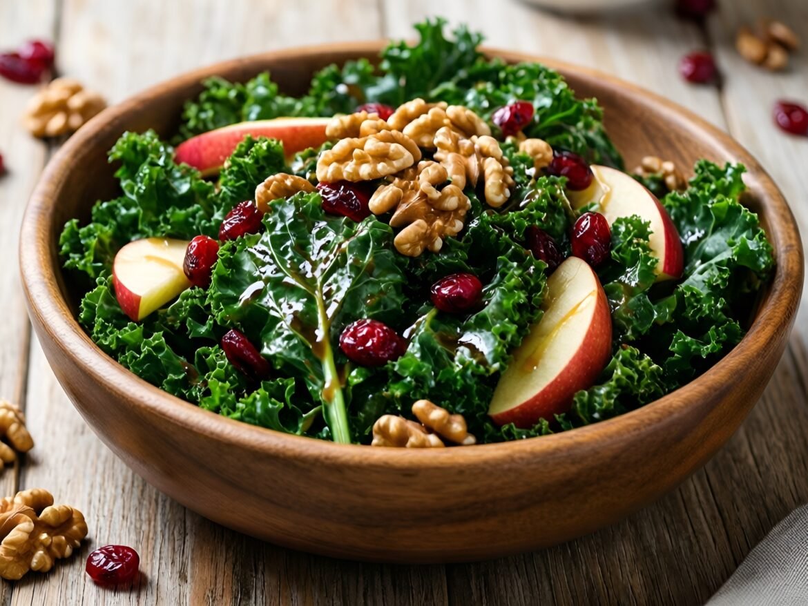 Crunchy Kale and Apple Salad with Walnut-Cranberry Vinaigrette