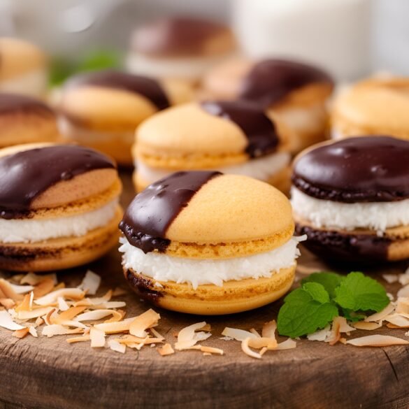 Decadent Chocolate-Dipped Coconut Macaron Sandwiches