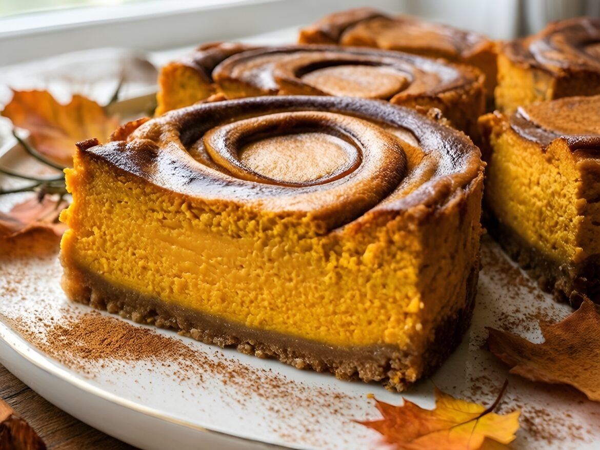 Decadent Cinnamon-Swirled Pumpkin Cheesecake Bars