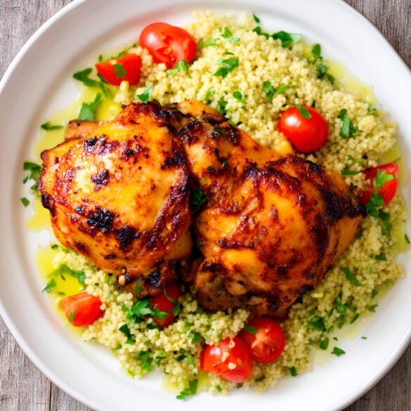 Fiery Harissa Chicken Thighs with Mediterranean Couscous