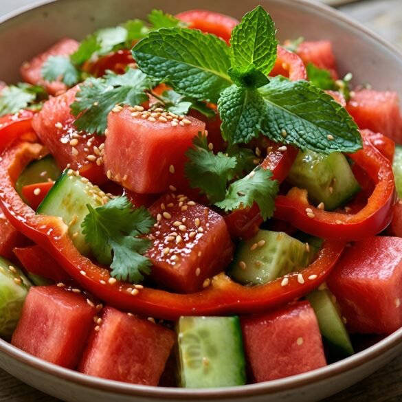 Fiery Thai Watermelon Salad with Sesame Dressing