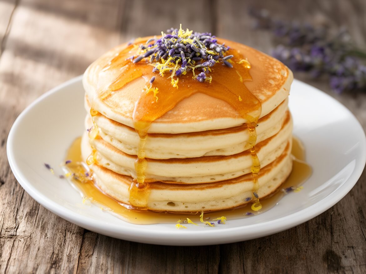 Fluffy Lavender-Lemon Ricotta Pancakes with Honey Drizzle