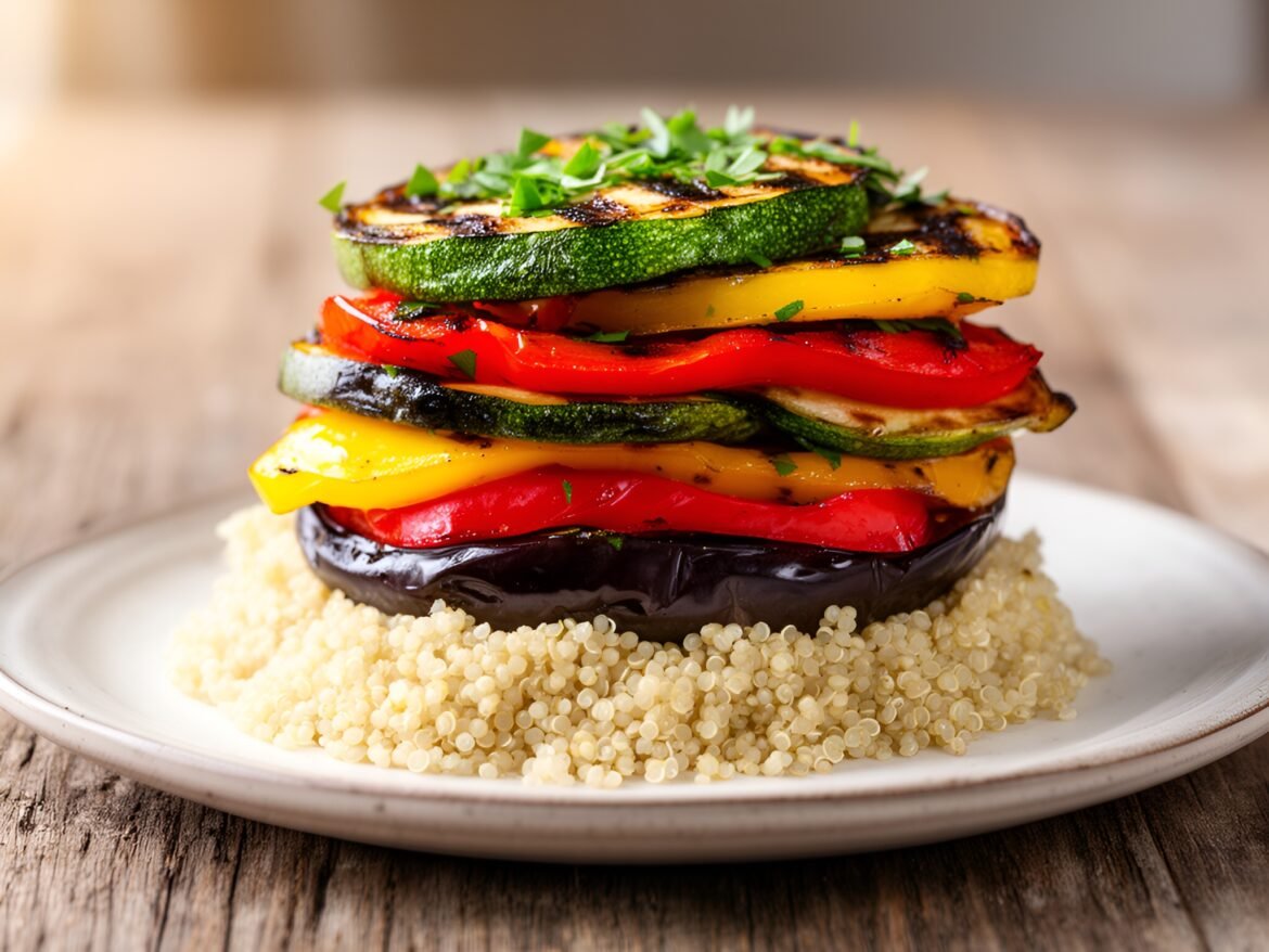 Garlic-Herb Infused Grilled Vegetable and Quinoa Stack