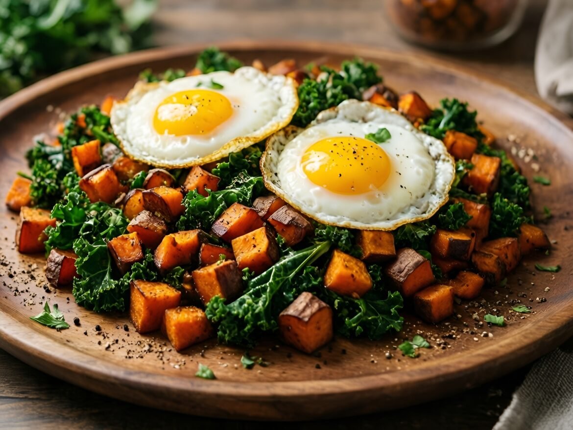 Hearty Savory Sweet Potato and Kale Breakfast Hash