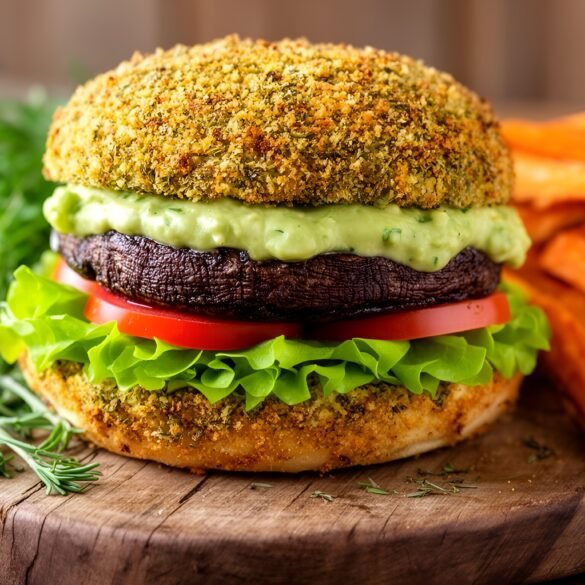 Herb-Crusted Portobello Mushroom Burgers with Creamy Avocado Aioli