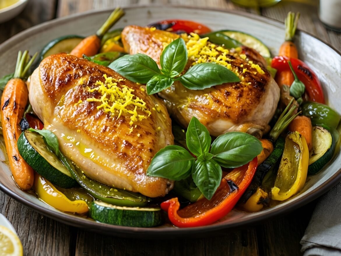 Herb-Infused Lemon-Basil Chicken Bake with Roasted Vegetables