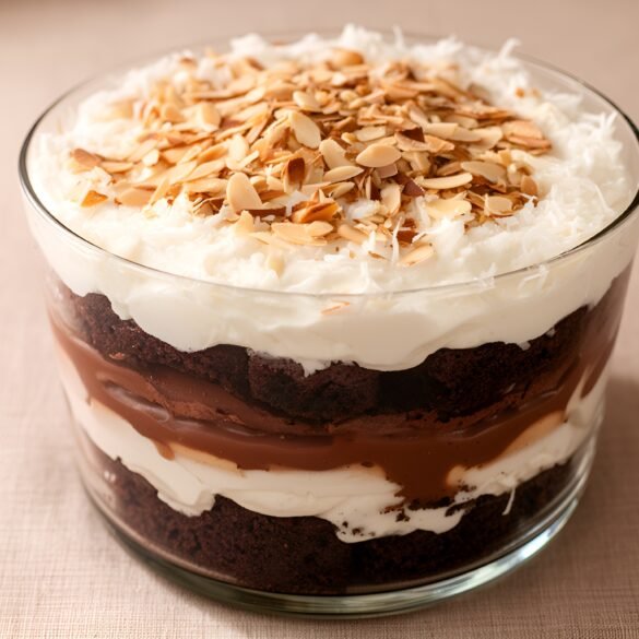 Indulgent Almond Joy Layered Brownie Trifle