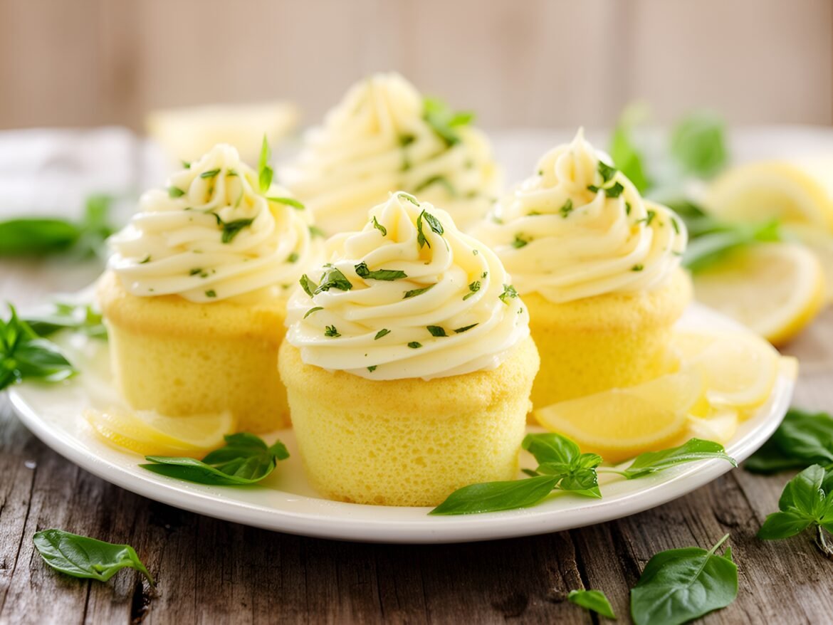 Lemon-Basil Chiffon Cupcakes with Zesty Frosting
