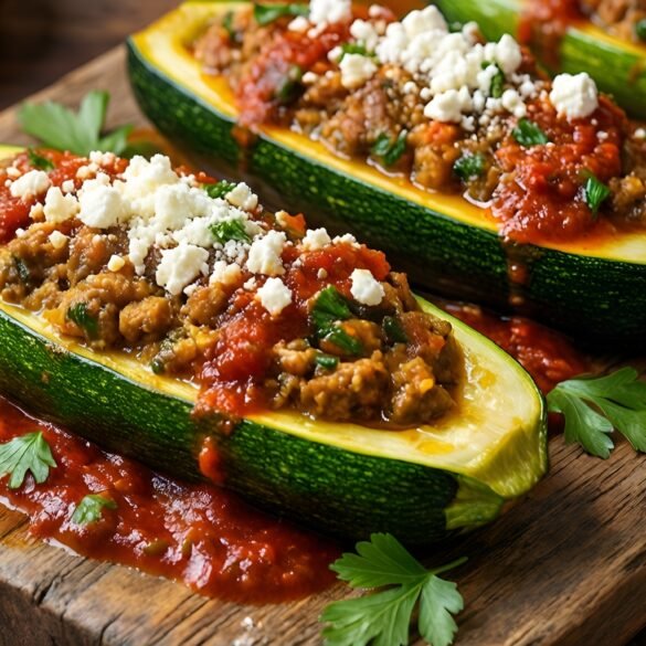 Mediterranean Lamb and Feta Stuffed Zucchini Boats