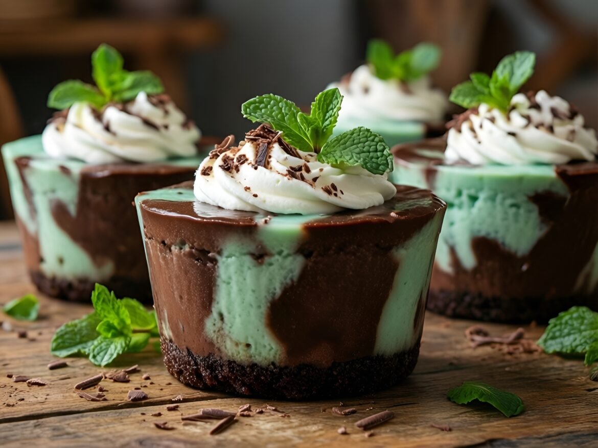 Minty Chocolate Swirl Cheesecake Cups