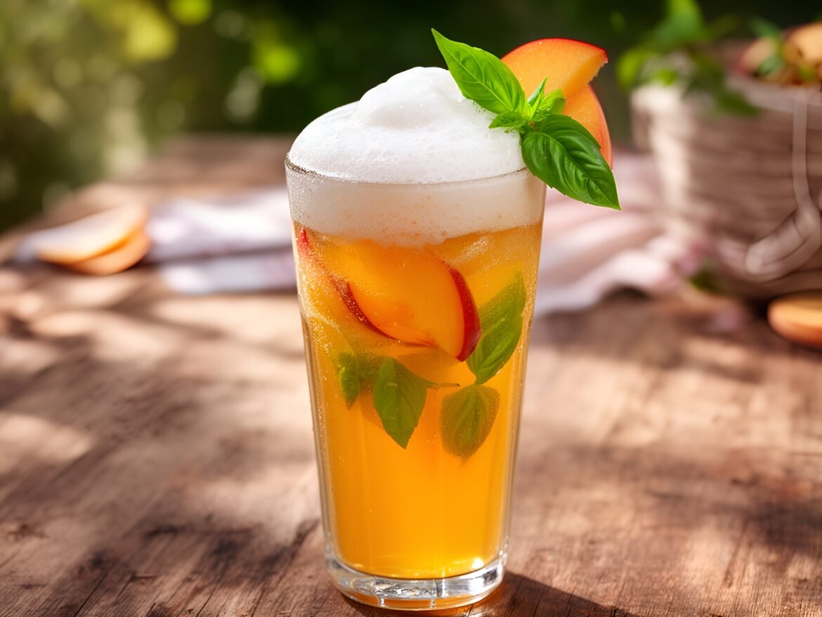 Refreshing Frothy Peach-Basil Iced Tea