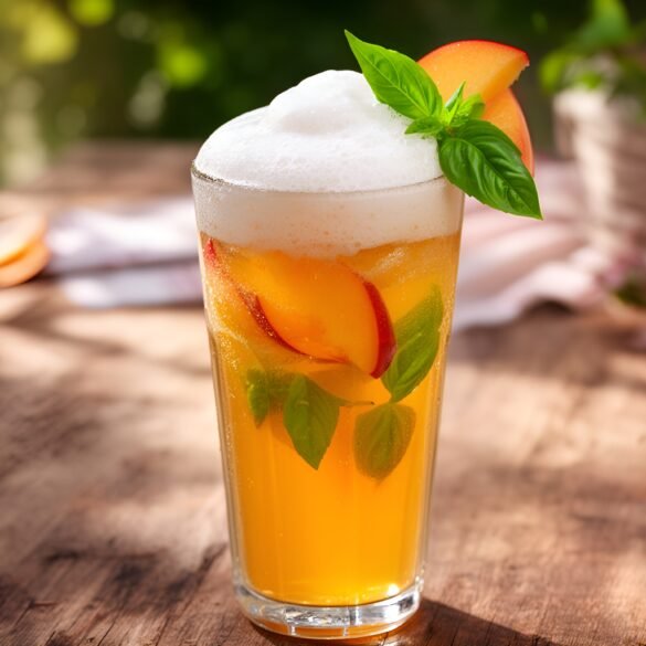 Refreshing Frothy Peach-Basil Iced Tea
