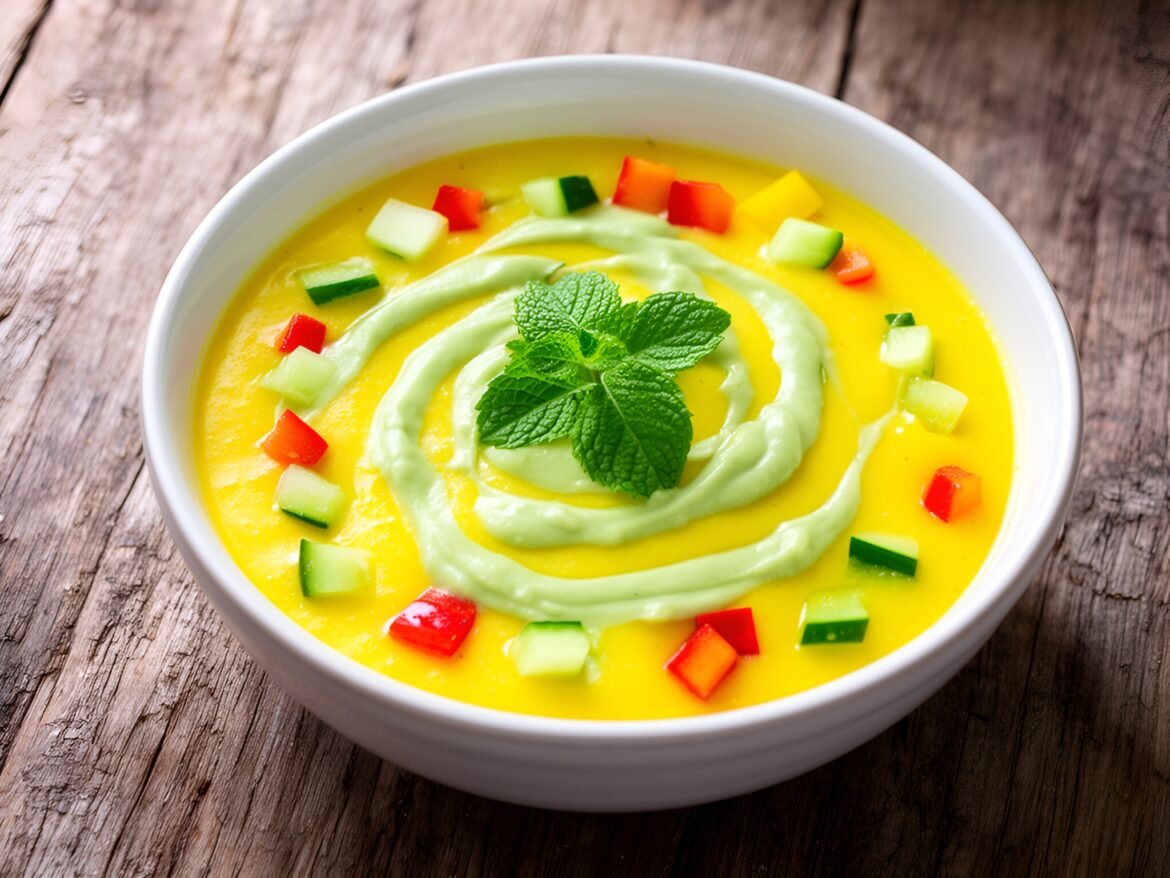 Refreshing Mango-Mint Gazpacho with Avocado Drizzle