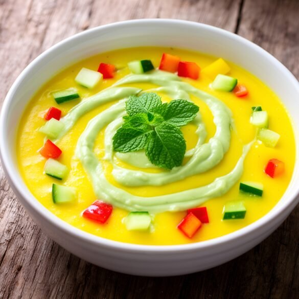 Refreshing Mango-Mint Gazpacho with Avocado Drizzle