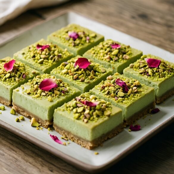 Silky Creamy Pistachio Rosewater Cheesecake Bars