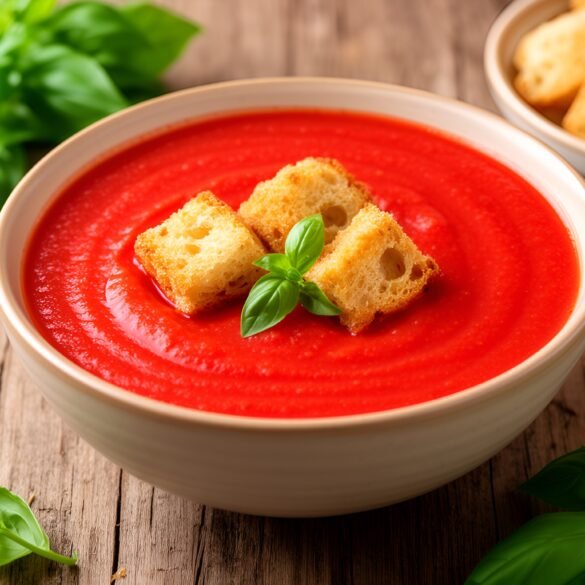 Smoky Tomato-Basil Bisque with Toasted Ciabatta Croutons