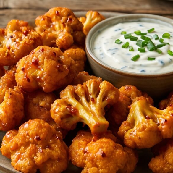 Spicy Tangy Buffalo Cauliflower Bites with Creamy Ranch Dip