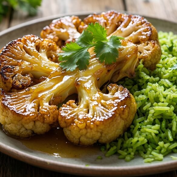 Sweet and Spicy BBQ Cauliflower Steaks with Cilantro-Lime Rice