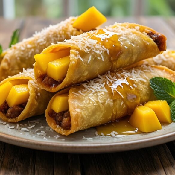 Tropical Coconut-Crusted Mango Breakfast Taquitos with Honey Drizzle