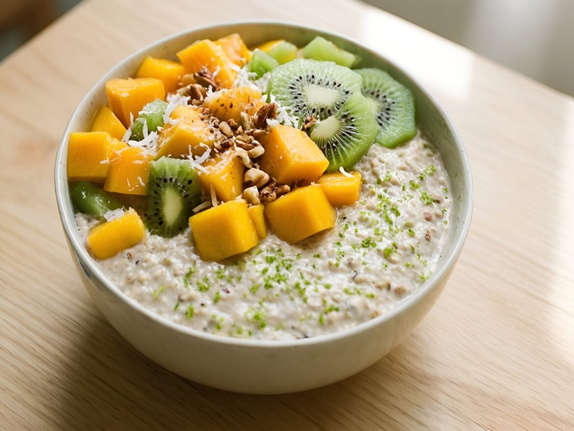 Tropical Coconut Lime Overnight Oats with Exotic Toppings