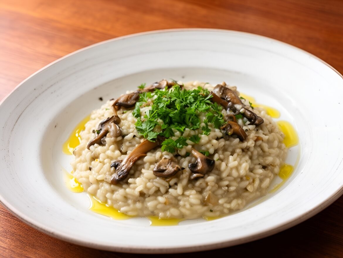 Umami-Packed Mushroom-Garlic Risotto with a Truffle Oil Finish
