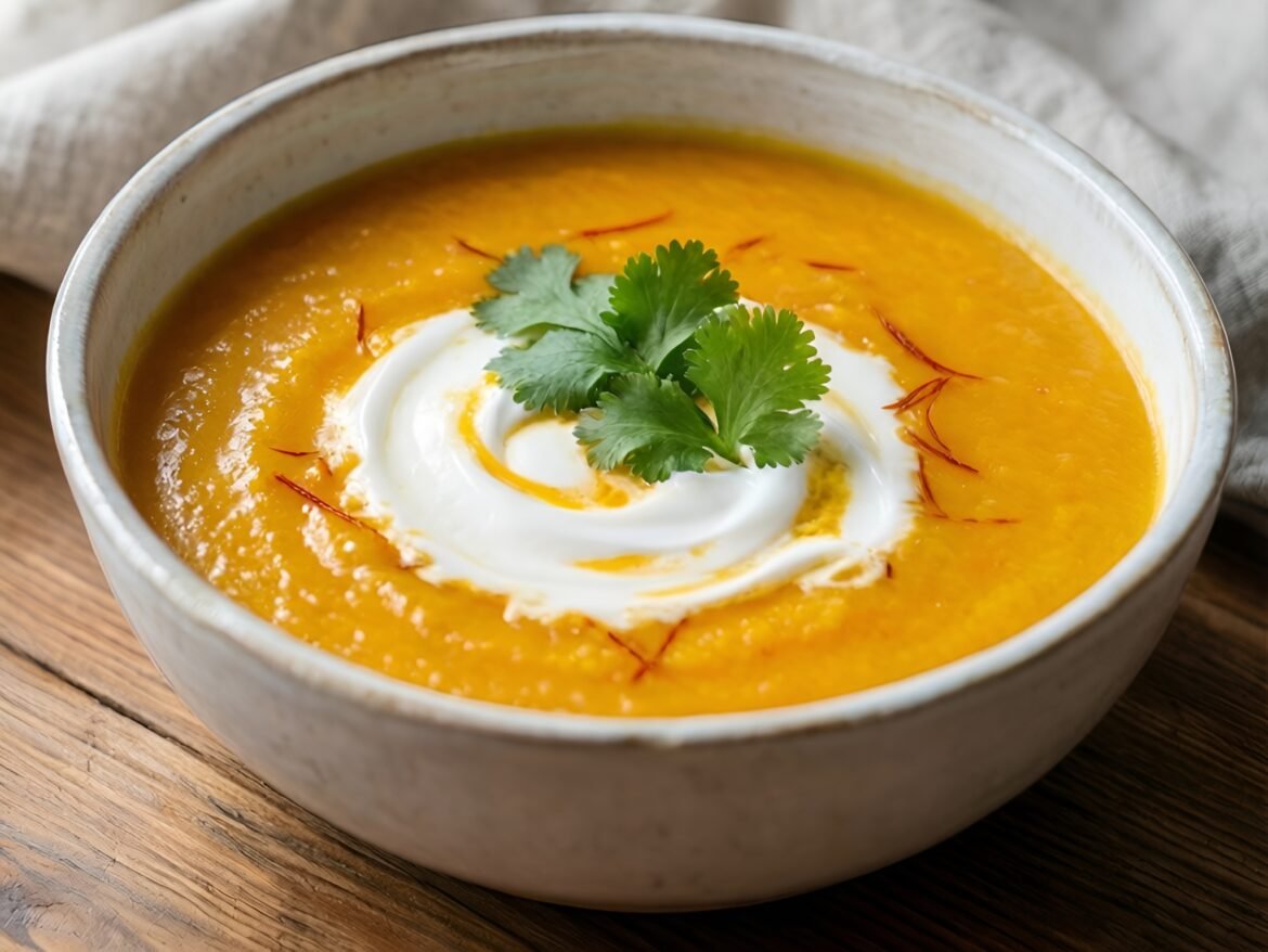 Velvety Saffron-Infused Carrot and Ginger Soup with Coconut Cream