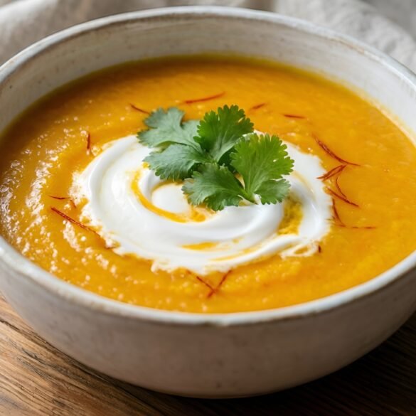 Velvety Saffron-Infused Carrot and Ginger Soup with Coconut Cream