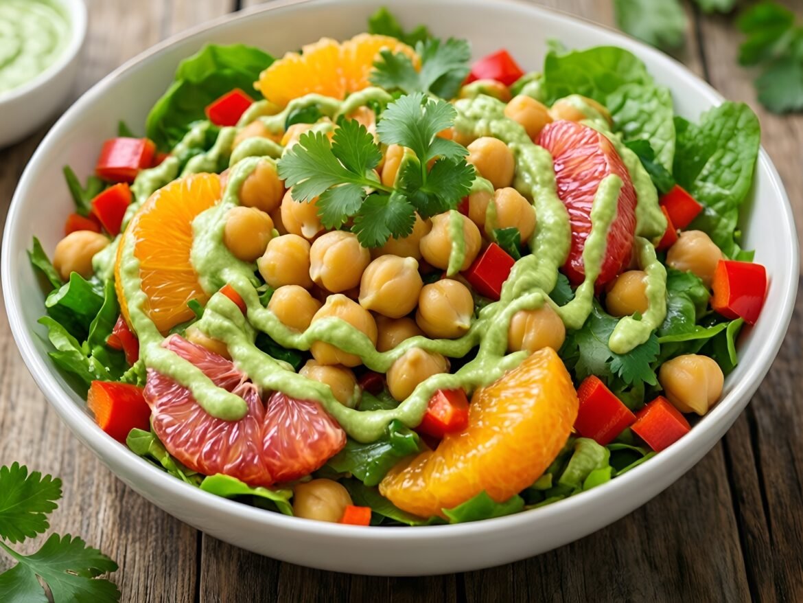 Vibrant Citrus-Chickpea Salad with Creamy Avocado Lime Dressing