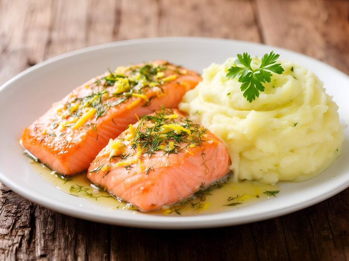 Zesty Lemon-Dill Baked Salmon with Creamy Garlic Mashed Potatoes