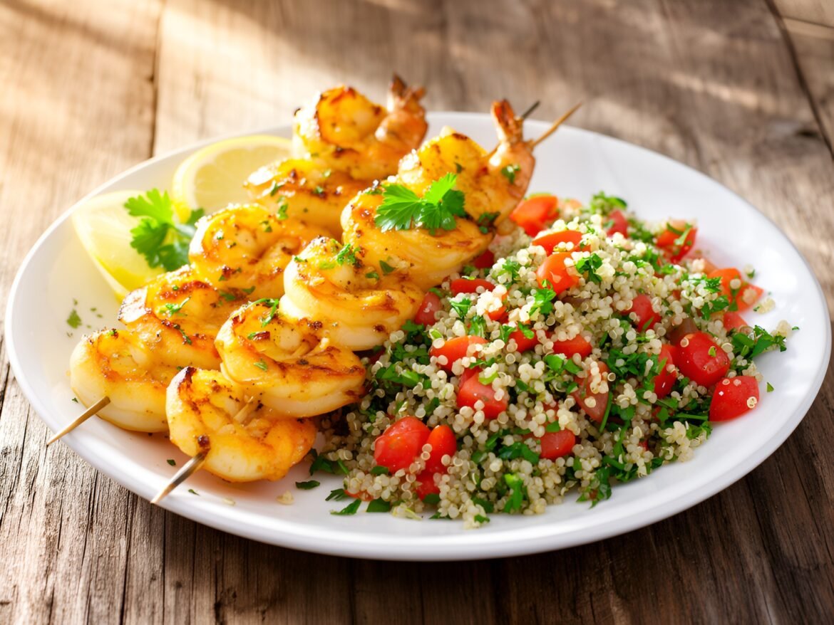Zesty Lemon-Herb Grilled Shrimp Skewers with Quinoa Tabbouleh