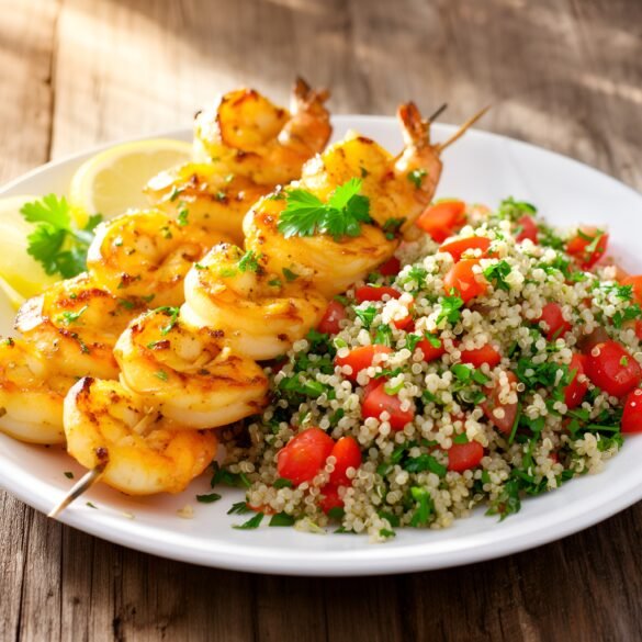 Zesty Lemon-Herb Grilled Shrimp Skewers with Quinoa Tabbouleh