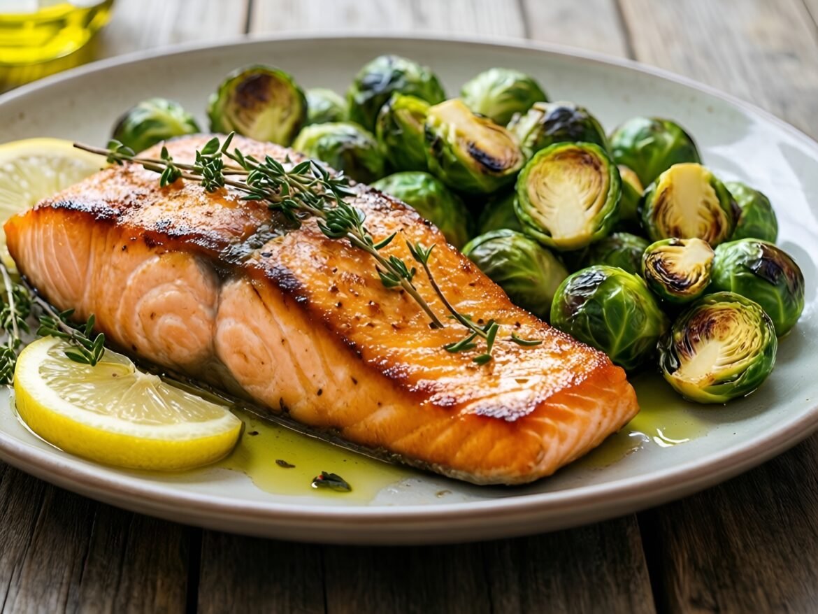 Zesty Lemon-Thyme Grilled Salmon with Charred Brussels Sprouts