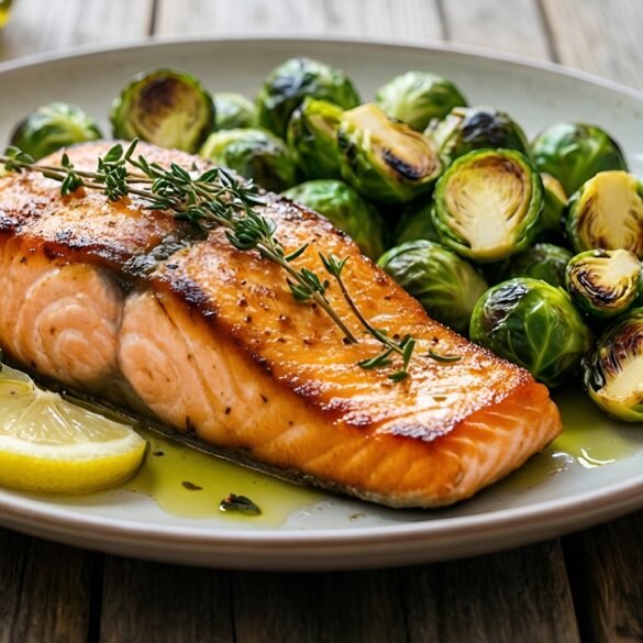 Zesty Lemon-Thyme Grilled Salmon with Charred Brussels Sprouts