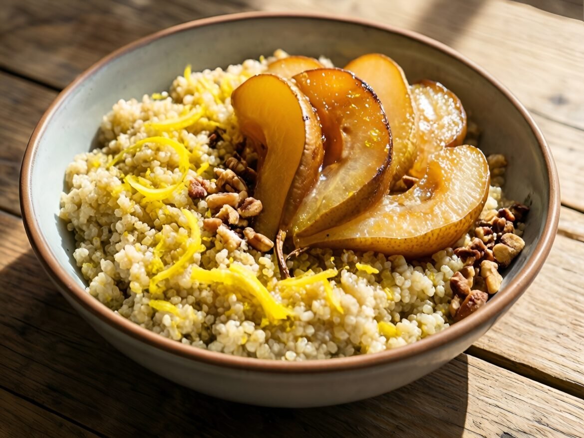 Zesty Lemon-Vanilla Quinoa Breakfast Bowls with Caramelized Pears