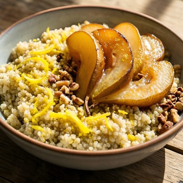 Zesty Lemon-Vanilla Quinoa Breakfast Bowls with Caramelized Pears