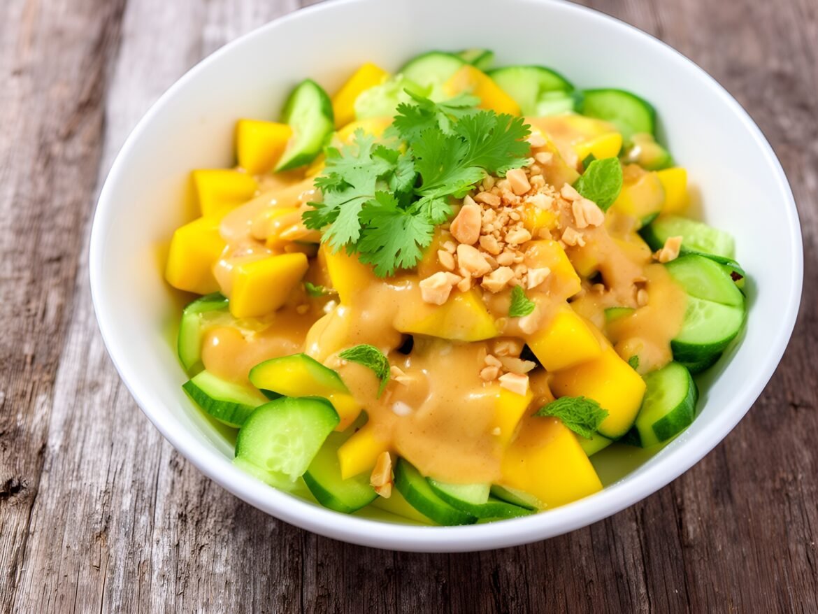 Zingy Thai Mango-Cucumber Salad with Creamy Peanut Dressing